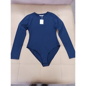 Mangopop Scoop Neckline Long Sleeve Bodysuit Small Navy Blue NWT